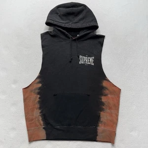 Supreme Bleached Hooded Sweatshirt Hoodie Black Red Orange Sleeveless Size M - Picture 1 of 5