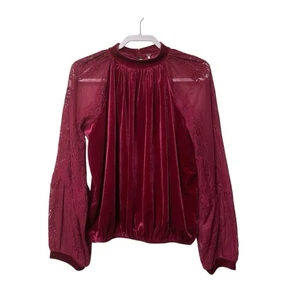 Free People Dream Team Top Himbeerrot Samt + Netz Langarm Feminin Chic - Bild 1 von 15