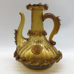 Gordiola bernsteinfarbene spanische Glaskaraffe/Krug grob Pontil appliziertes Dekor OHNE STOPFEN - Bild 1 von 19