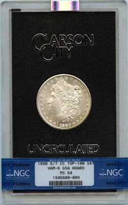 1880 8/7-CC TOP-100 Morgan Dollar VAM-6 GSA HOARD S$1 NGC MS64 - Image 1 of 2