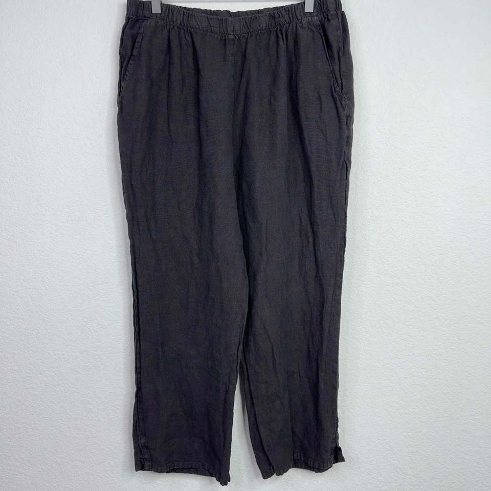 Pantalones Match Point Mujer M Negro Lino Relajado Crop Lagenlook Boho Coastal Resort Foto 1 de 4