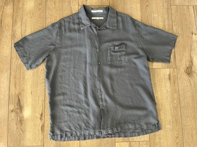 Perry Ellis Azul 100% Seda Hombre’s Extra Grande Manga Corta Botón Delantero  Foto 1 de 4