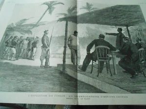 Grande Gravure 1884 - Expédition du Tonkin Un interrogatoire d'espions chinois - Picture 1 of 1
