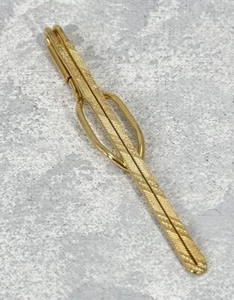 Tie Clip Textured Pattern Gold Tone Clasp Bar 2.5 Inches Wide Vintage  - Imagen 1 de 6