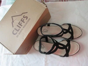 Cliffs White Mountain Womens Candelle Wedge Slingback Sandals Shoes Black Sz 9 - Picture 1 of 5