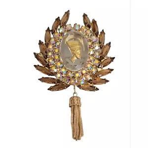 Juliana D&E Topaz AB Rhinestone Nefertiti Tassel Brooch Pendant, Book Piece K264 - Picture 1 of 9