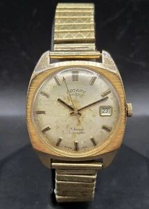 ROTARY Mens Automatic Watch 21 Jewels Gold Plated Swiss Made c.1960's Patina - Picture 1 of 22