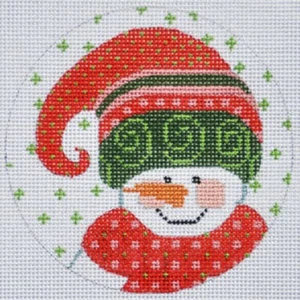 Needlepoint Handpainted Christmas Danji Green Pink Snowman 4" - Picture 1 of 1