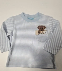 Claire & Charlie Childs Top Striped Dog applique Size 2 - Picture 1 of 5