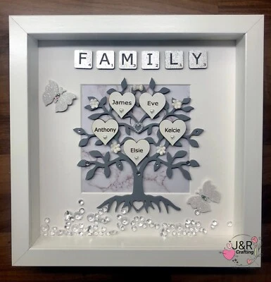 Personalised 3D Box Frame Family Tree Gift Unique Keepsake Home Art Decor - Image 1 of 3