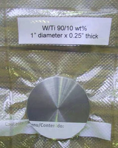 Tungsteno titanio (W/Ti 90/10 wt%) pulverizador objetivo 1"" diámetro x 0,25"" de espesor - Imagen 1 de 1