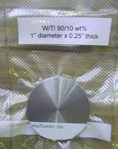 Tungsten Titanium (W/Ti 90/10 wt%) sputter target 1" diameter x 0.25" thick - Image 1 of 1