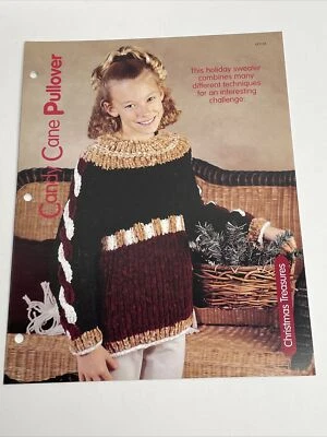 House of White Birches Candy Cane Pullover Child Size 4 6 8 10  Knitting Pattern - Image 1 of 4