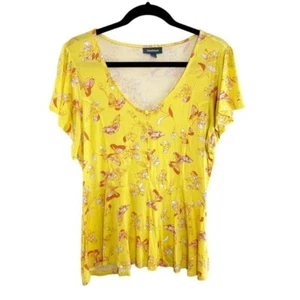 Modcloth Yellow Ruffle Butterfly Tee Women's Size Large - Picture 1 of 10