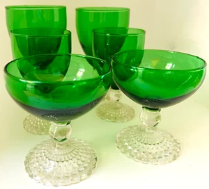 Anchor Hocking Emerald Green Bubble Feet Glassware - Set of 6 Assorted GLASSES - Picture 1 of 4