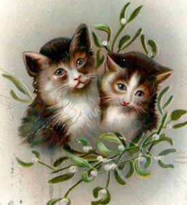 1909 Antique Two Kitten Cats Happy Yuletide Embossed Christmas Postcard - Picture 1 of 3