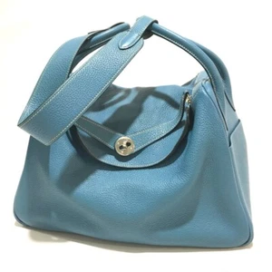 HERMES Lindy34 Hand Bag Shoulder Bag 2way bag Taurillon Clemence Blue Jean L□ - Picture 1 of 6