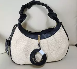 Valentina Fiore NEU Leder Stroh Schwarz Schultertasche Umhängetasche Italy - Bild 1 von 8