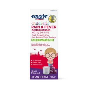 Equate Children's Grape Flavored Pain & Fever Liquid Ages 2 to 11 Years, 4 fl oz - Picture 1 of 15