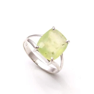 Natural Prehnite Cushion Shape Wedding Ring Solid Silver Jewelry Engagement Gift - Picture 1 of 9