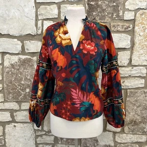 Camicetta Farm Rio di Anthropologie L/S stampa floreale scollo a V multicolore taglia S *EUC - Foto 1 di 6