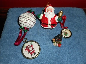 Vintage Christmas Ornaments Lot Celluloid Santa Needlepoint Snowman 5 Pcs. - Picture 1 of 11