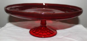 VIKING HAND MADE VINTAGE RUBY RED PEDISTAL THUMBPRINT CAKE STAND PLATE PLATTER - Picture 1 of 3
