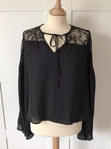 ONLY BLACK WOVEN LACE TRIM BLOUSE TOP 8 BRAND NEW RRP £26 - Picture 1 of 6