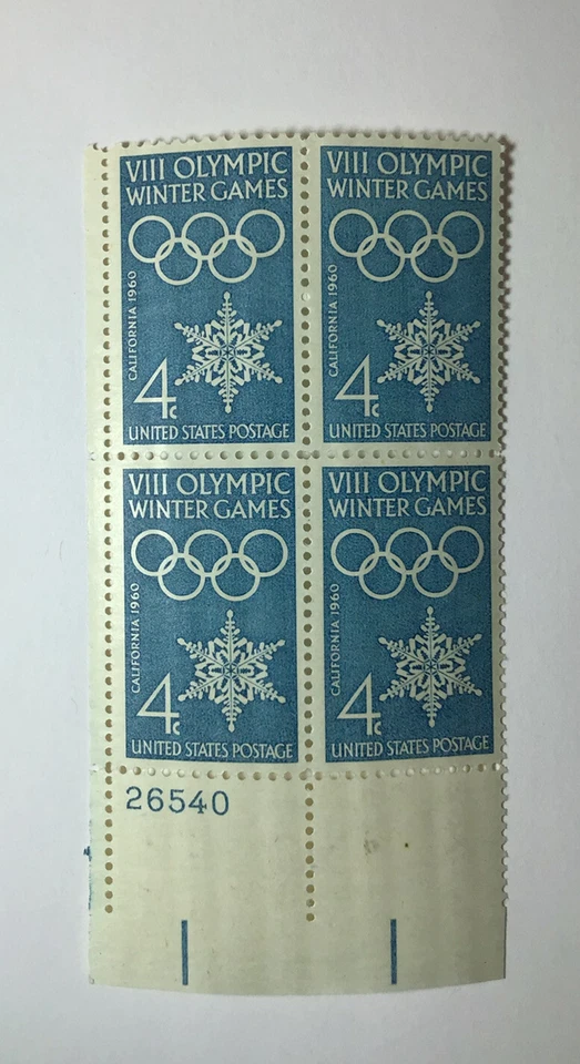 US 4 Cent US Winter Olympics 1960 Scott #1146 Block Of 4 MNH Postage Stamps. - Image 1 of 1
