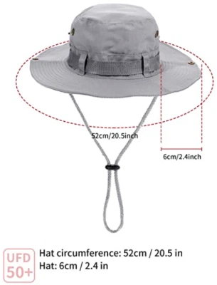 Wide Brim Safari Fishing Boonie Hat Unisex Foldable Cotton Reversible Vents GRAY - Image 1 of 4