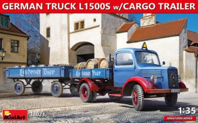 KIT MODELLINO MILITARE MINIART GERMAN CAMION L1500S W/CARGO TRAILER SCALA 1/35 - Immagine 1 di 4