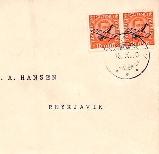 ICELAND Air Mail Cover 1930 Reykjavik AEROPLANE Overprint Pair {samwells}YT2 - Image 1 of 4