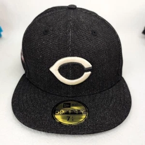 NEW ERA 5950 FITTED HAT CINCINNATI REDS BLACK DENIM CAP SIDE PATCH ASG 7-1/4 - Picture 1 of 5