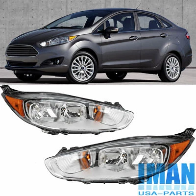 Chrome Halogen Headlights Assembly W/Bulbs For Ford Fiesta S ST SE 2014-2019 - Image 1 of 4