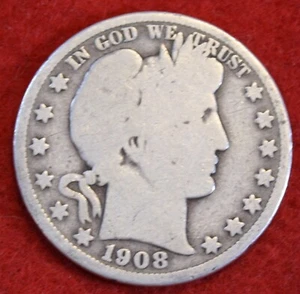 Medio dólar barbero 1908-O 90% moneda de plata circulada BH501 - Imagen 1 de 2