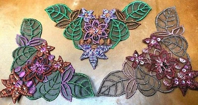 вышитая аппликация цветы блестки бисер 4 x 5,25» слоистый 1шт вручную сшитый - Изображение 1 из 4