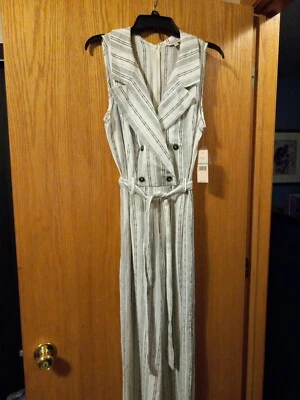 Nanette Lepore Vneck Black/ White Belted Sleeveless Jumpsuit Sz 8 Wide Leg 31 In Foto 1 de 4