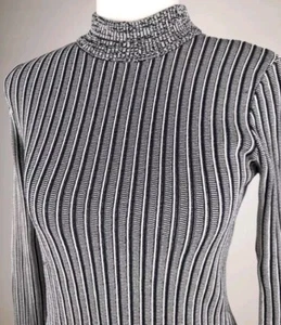 Zara Knit Top Size S Fits Size 10-Small 12 Ribbed Stretch,Blue Striped High Neck - Picture 1 of 5
