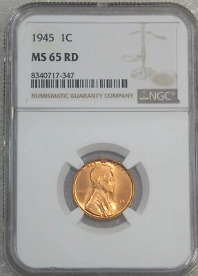 1945 P Lincoln Cent NGC MS65RD Bright Red Luster Just Graded New Holder#U67Z - Image 1 of 4