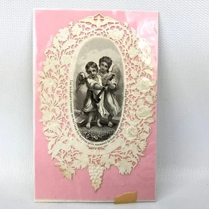 Vtg 1800s Fine French Paper Lace Card Angels Ephemera Paper Antique Merchants - Picture 1 of 10