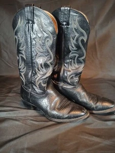 VTG MENS NOCONA COWBOY BOOTS BULLHIDE BLACK SIZE 7.5 D - Picture 1 of 7