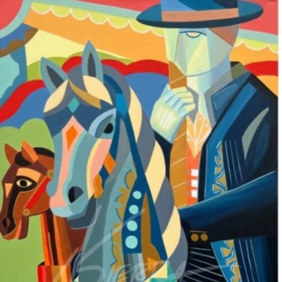 Carrusel Arte Caballos Doma Original Pintura al Óleo De Colección Moderna SFASTUDIO Foto 1 de 3