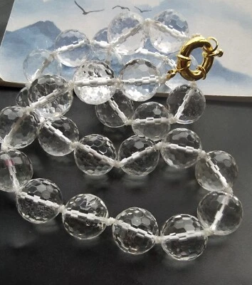 Редкий 16 «- 32» 14 мм 128 граней натуральный прозрачный кристалл кварца граненый бисер ожерелье - Изображение 1 из 4