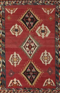 Vegetable Dye Kilim Flat-weave Area Rug Vintage Red Wool Reversible Carpet 5x8 - Picture 1 of 14