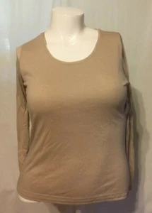NWT COLDWATER CREEK BEIGE HEATHER SIZE MEDIUM LARGE SCOOPNECK LSLV T-SHIRT/TOP - Picture 1 of 10
