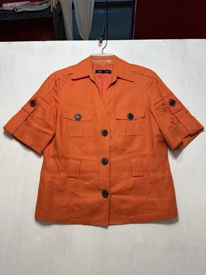 Chaqueta Blazer Anne Klein 100% Lino | Naranja Rojo Estilo Safari | Mujer’s Talla 10 Foto 1 de 4