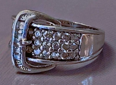 Mignonne Ancienne tank argent bague ceinture argent zirconium ring silver T52 - Photo 1/4