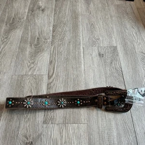 Cinturón Nocona Western Turquesa Estrás Tachonado Floral XL Cuero Nuevo - Imagen 1 de 6