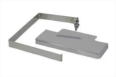 V-Twin 42-5519 Kit de cubierta superior de batería cromada y correa de acero inoxidable Sportster 97-03 Foto 1 de 2