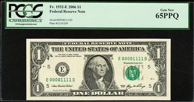 (( LOW # 00001111 QUAD )) True Binary Fancy serial number $1 PCGS 65 PPQ - Image 1 of 2